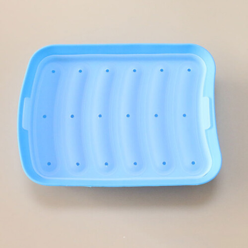 (Blue) Silicone DIY Ham Hot Dog Making Mould Sausage Mold Baking Tools Kitchen Props With 6 Grid