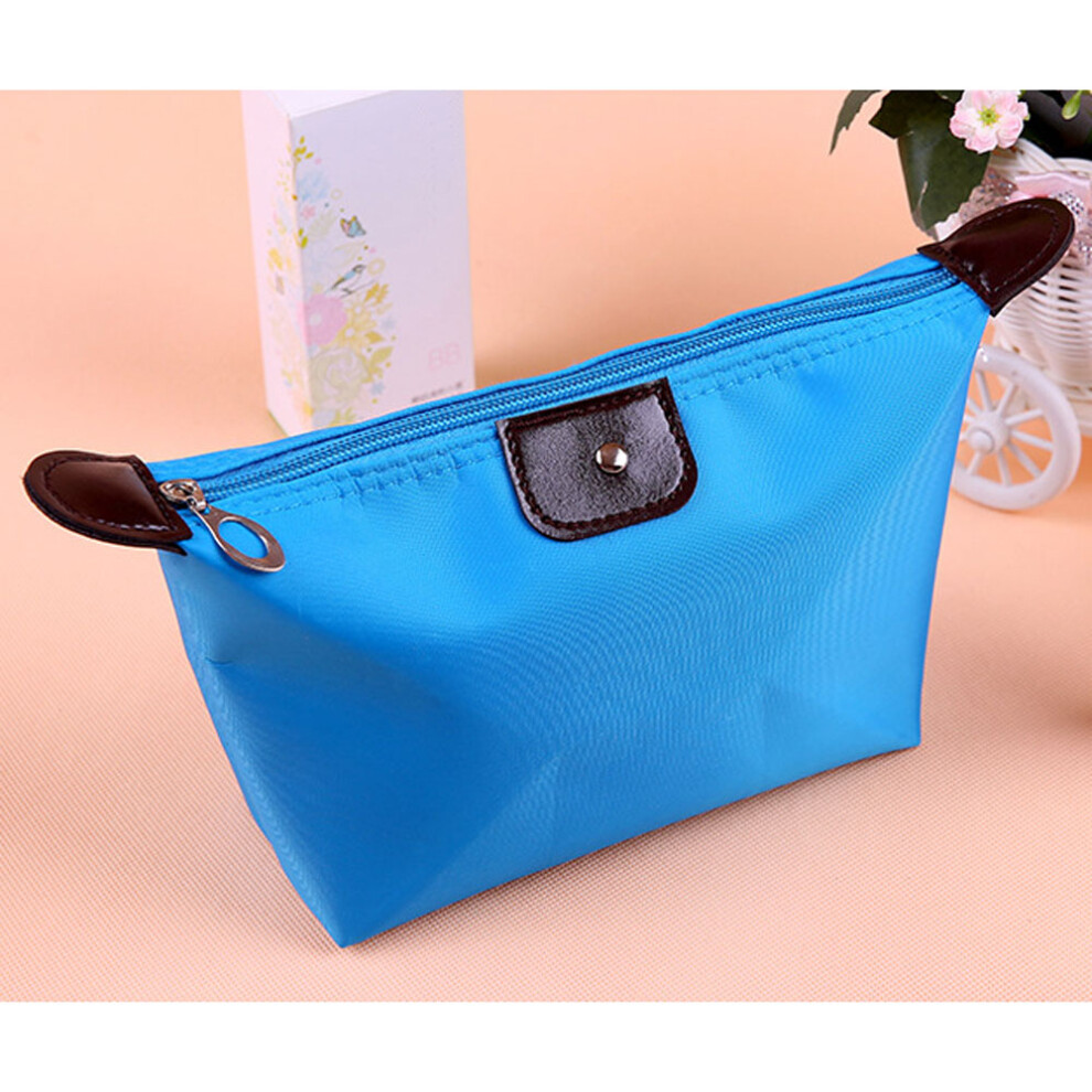 Blue (Lake ) Waterproof Cosmetic Makeup Purse Foldable Wash Bag Organizer Pouch Pencil Case Dumpling Shape Handbag
