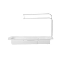 (White) Telescopic Sink Shelf Soap Sponge Drain Rack Storage Basket Holder Kitchen Accessories