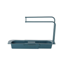 (Dark Blue) Telescopic Sink Shelf Soap Sponge Drain Rack Storage Basket Holder Kitchen Accessories