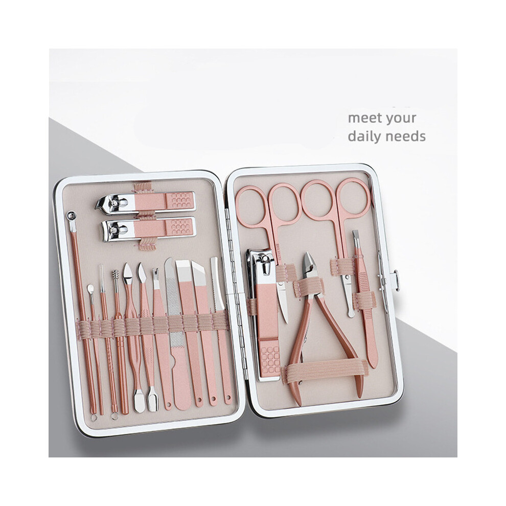 18 Pcs Manicure Pedicure Cuticle Kit Nail Care Clipper Cutter Case Gift Set