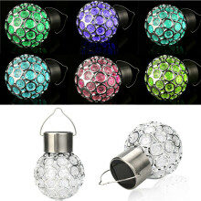 (Colorful light) Solar Powered Crystal Hanging Ball Lights Outdoor Garden Rotatable LED Lamp