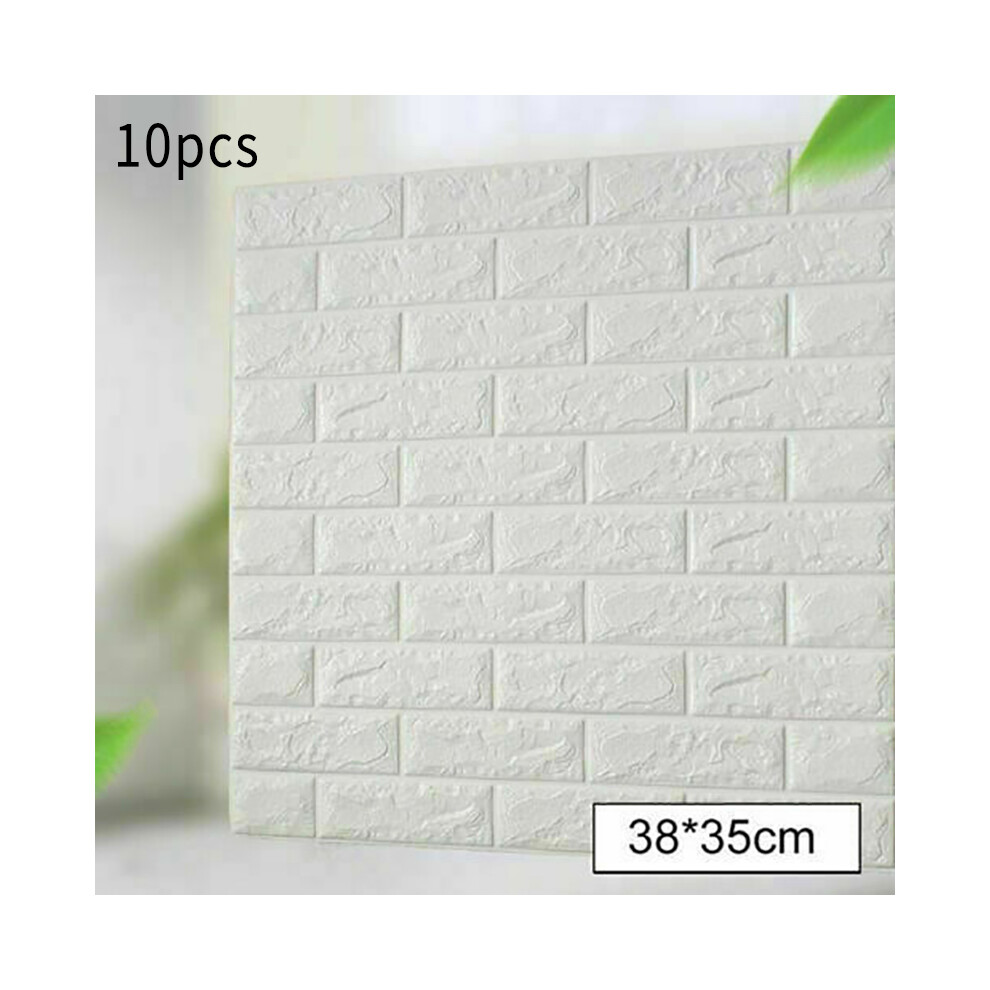 (10Pcs ) 10Pcs/20Pcs 3D Tile Brick Wall Sticker Foam Panel Wallpaper Self-Adhesive Waterproof White