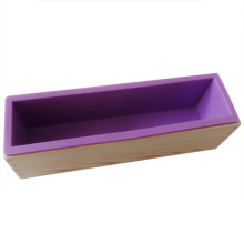 (purple) Flexible Rectangular Handmade Soap Mold with Wooden Box DIY Loaf Pudding Mould