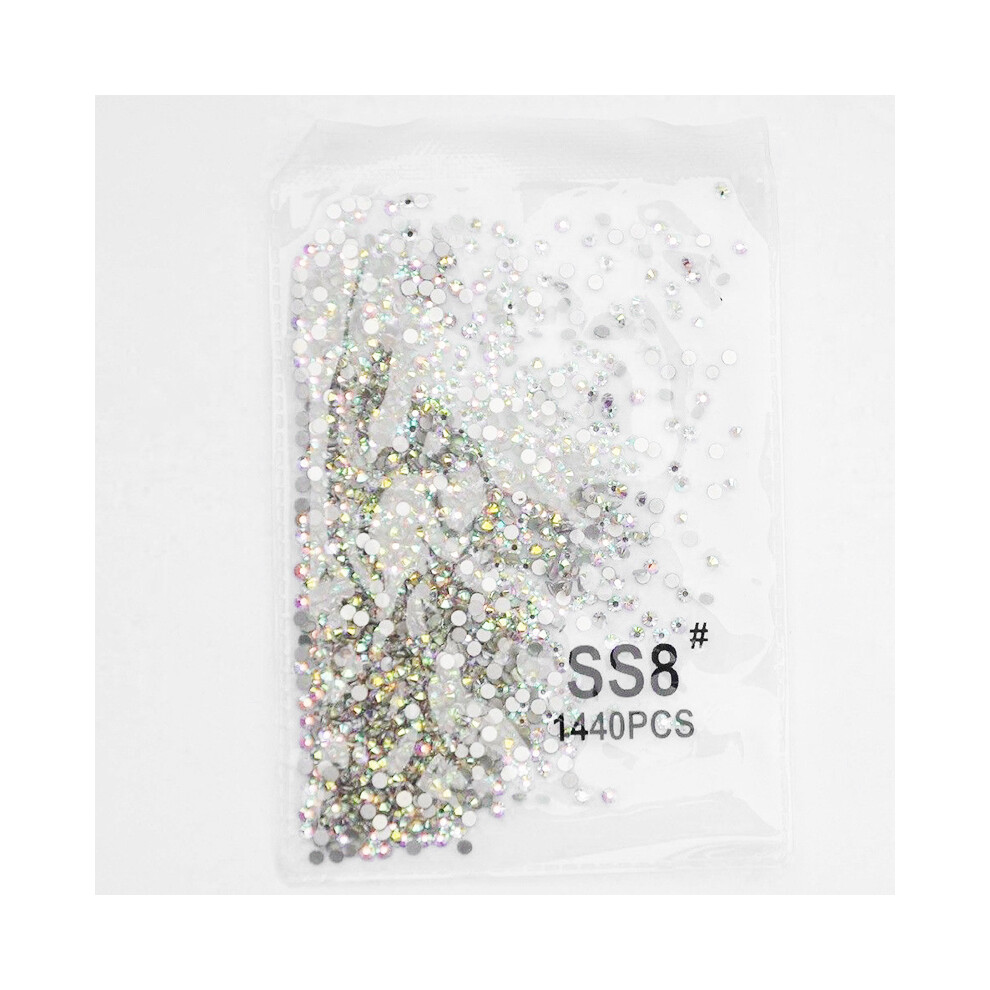 (SS8(2.4mm)1440pcs) 1440PCS Flatback Rhinestones Glass Diamantes Gems for Nail Art Crafts Decorations Clothes