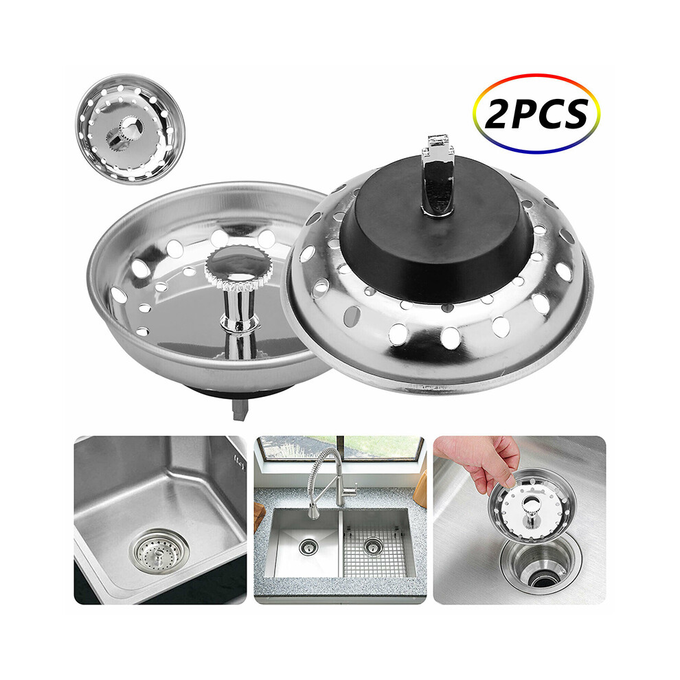 2Pcs Stainless Steel Home Kitchen Sink Drain Stopper Basket Strainer Waste Plug 320997776406