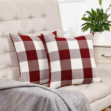 (Red and White) Classic Retro Checked Plaid Linen Decorative Throw Pillow Covers Cushion Case