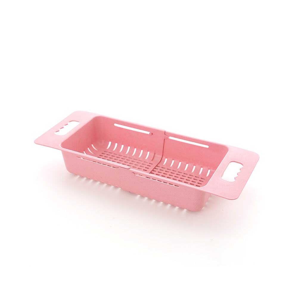 (Pink) Telescopic Sink Drying Rack Expandable Vegetable Fruit Storage Drain Basket Kitchen 320997787167