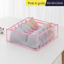 (Pink 6 Grids) Foldable Underwear Bras Storage Box Closet Dresser Drawer Divider Organizer