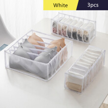 (White 3pcs) Foldable Closet Drawer Socks Bra Underwear Organizer Home Separated Storage Box