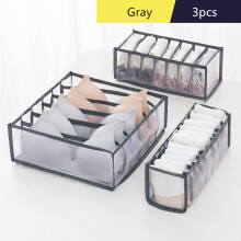 (Gray 3pcs) Foldable Closet Drawer Socks Bra Underwear Organizer Home Separated Storage Box