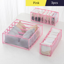(Pink 3pcs) Foldable Underwear Bras Storage Box Closet Dresser Drawer Divider Organizer