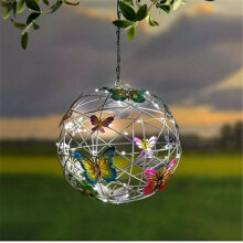 Hanging Solar Light Mesh Orb with Colorful Butterflies Outdoor Decorative Garden