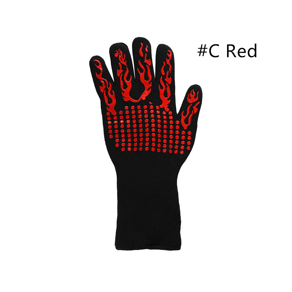 (#C Red) Bbq Grilling Cooking Mitts Extreme Heat Resistant Bakeware Oven Silicone Gloves 110691780683