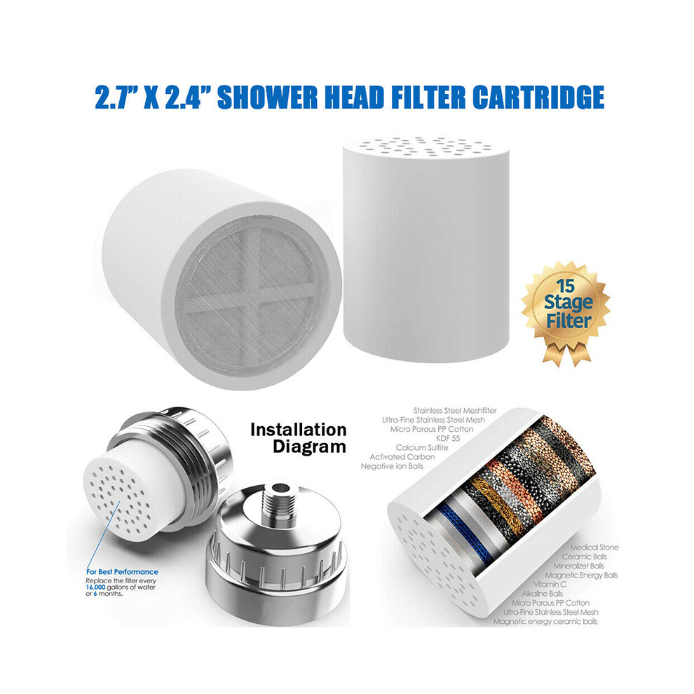 15-Stage Shower Head Water Filter Cartridge Replacement Chlorine Odor Remover 320997777021
