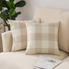 (creamy-white) Classic Retro Checked Plaid Linen Decorative Throw Pillow Covers Cushion Case