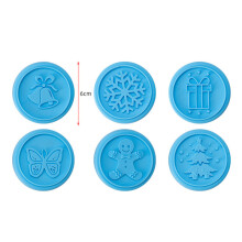(Blue) Christmas Cookie Stamps Set Silicone Cake Biscuit Cutter Press Mold DIY Kitchen Baking Tools