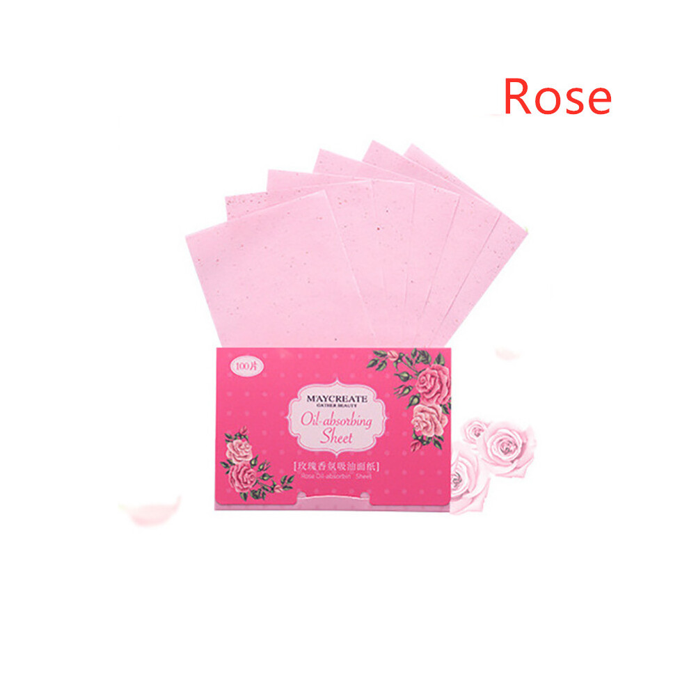 (Rose) 100PCS Oil Control Paper Film Oil-Absorbing Blotting Facial Face Clean Sheets