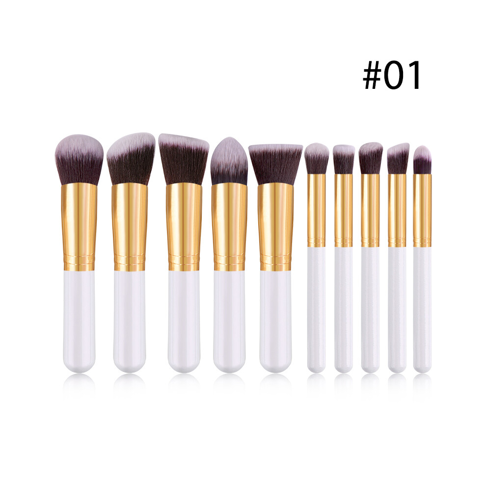 (#01) 10PCS Synthetic Fiber Makeup Brushes Set Cosmetic Foundation Lip Blending Tools