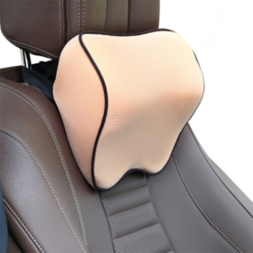 (Beige) Car Headrest Pillow Memory Foam Head Support Cushion Neck Protector Accessories