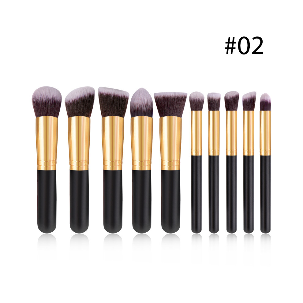 (#02) 10PCS Synthetic Fiber Makeup Brushes Set Cosmetic Foundation Lip Blending Tools