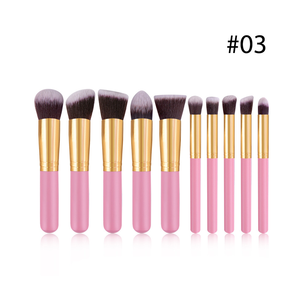 (#03) 10PCS Synthetic Fiber Makeup Brushes Set Cosmetic Foundation Lip Blending Tools