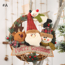 (#B) Christmas Door Rattan Wreath Snowman Santa Claus Elk Garland Xmas Tree Decorations