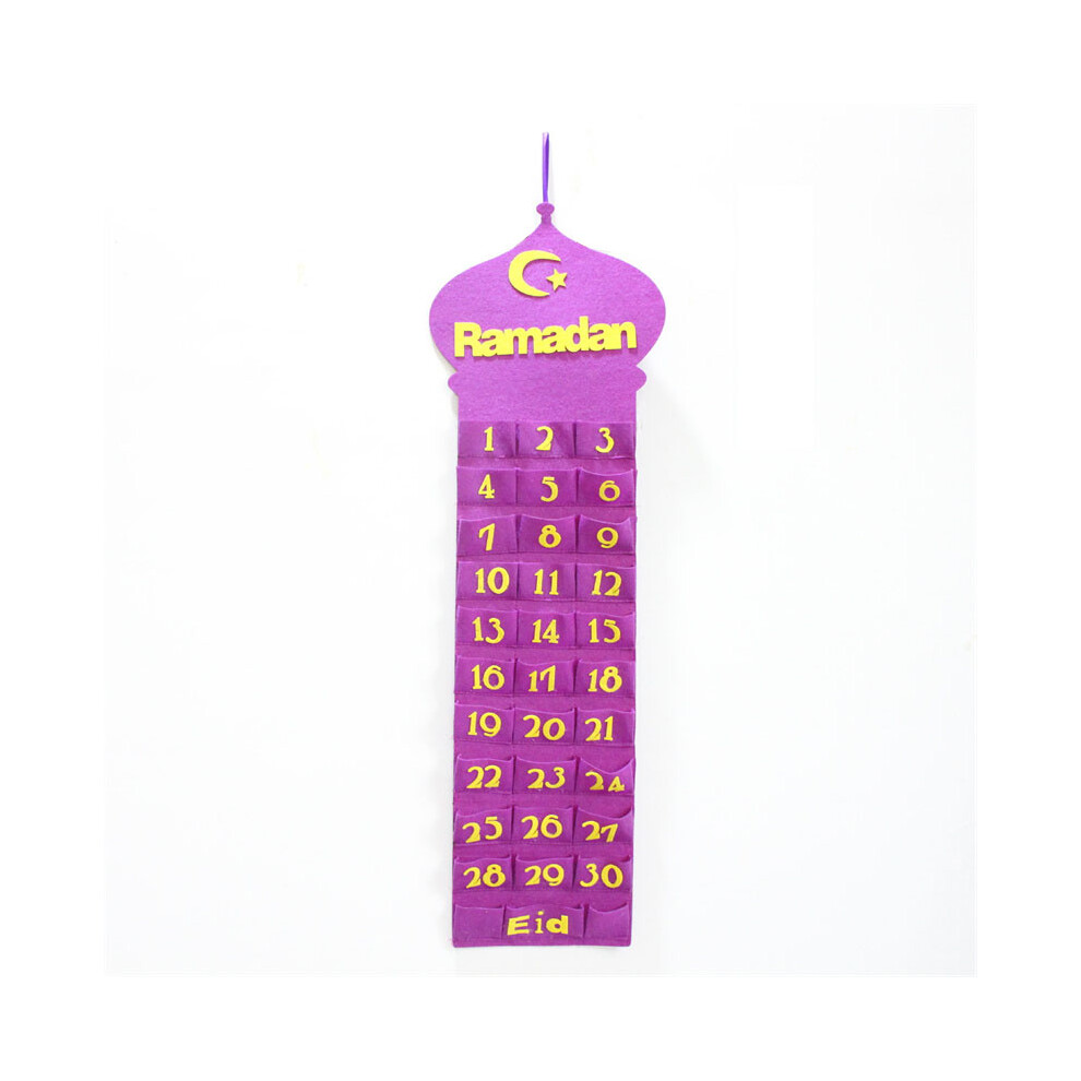(Purple) Ramadan Mubarak Felt Advent Calendar Countdown Muslim Kid Gift Hanging Decor Purple 320997797647