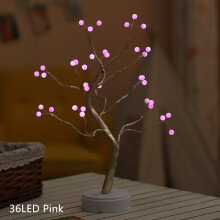 (36LED Pink) Tabletop DIY Artificial Bonsai Tree Light LED Fairy Lamp Touch Switch Desk Table Decor