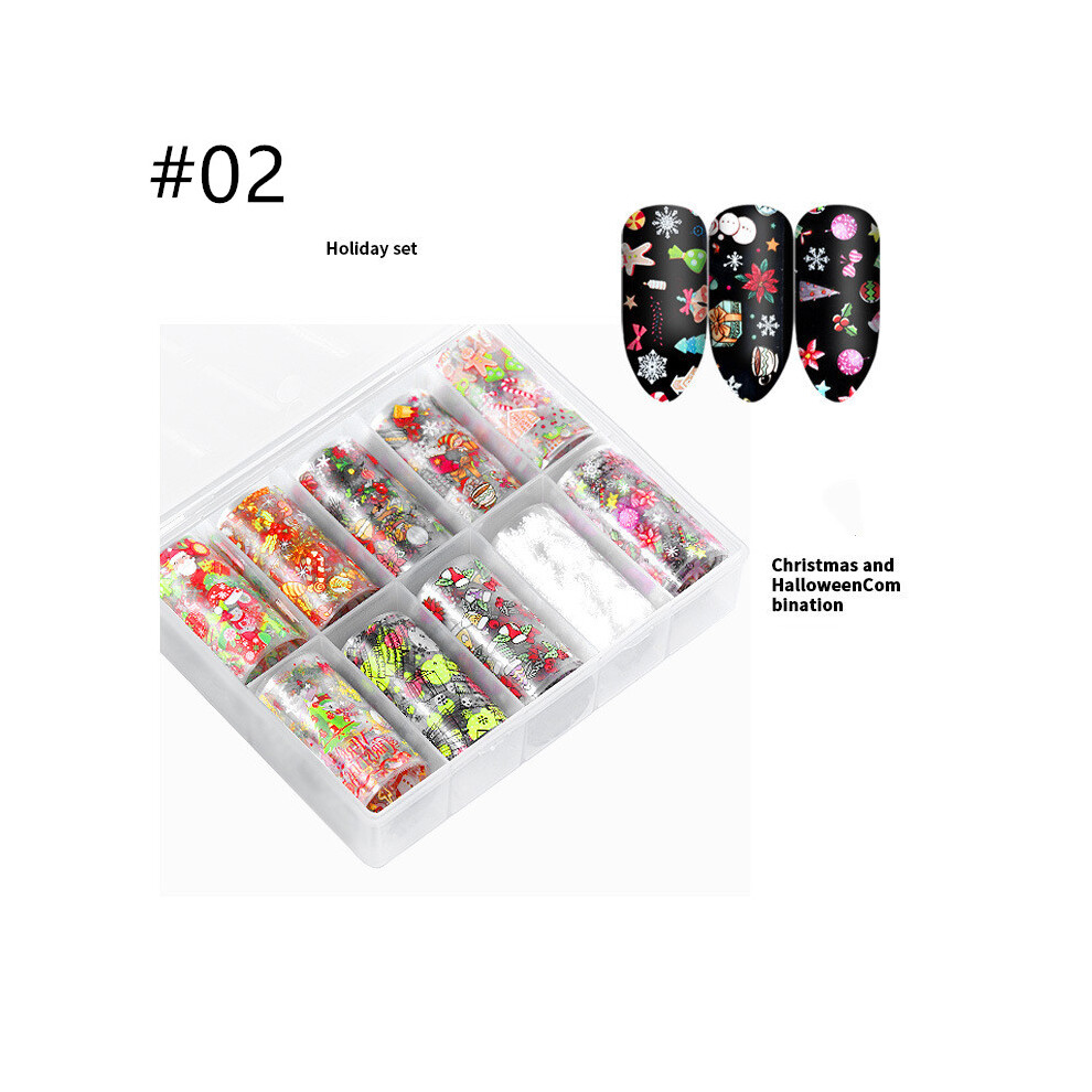 (#02) 10 Rolls Nail Foils Art Transfer Mixed Pattern Stickers Starry Sky DIY Decorations