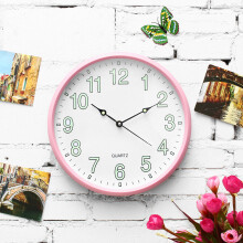 (Pink) 12" Luminous Wall Clock Glow In The Dark Silent Quartz Indoor Noctilucent Decor