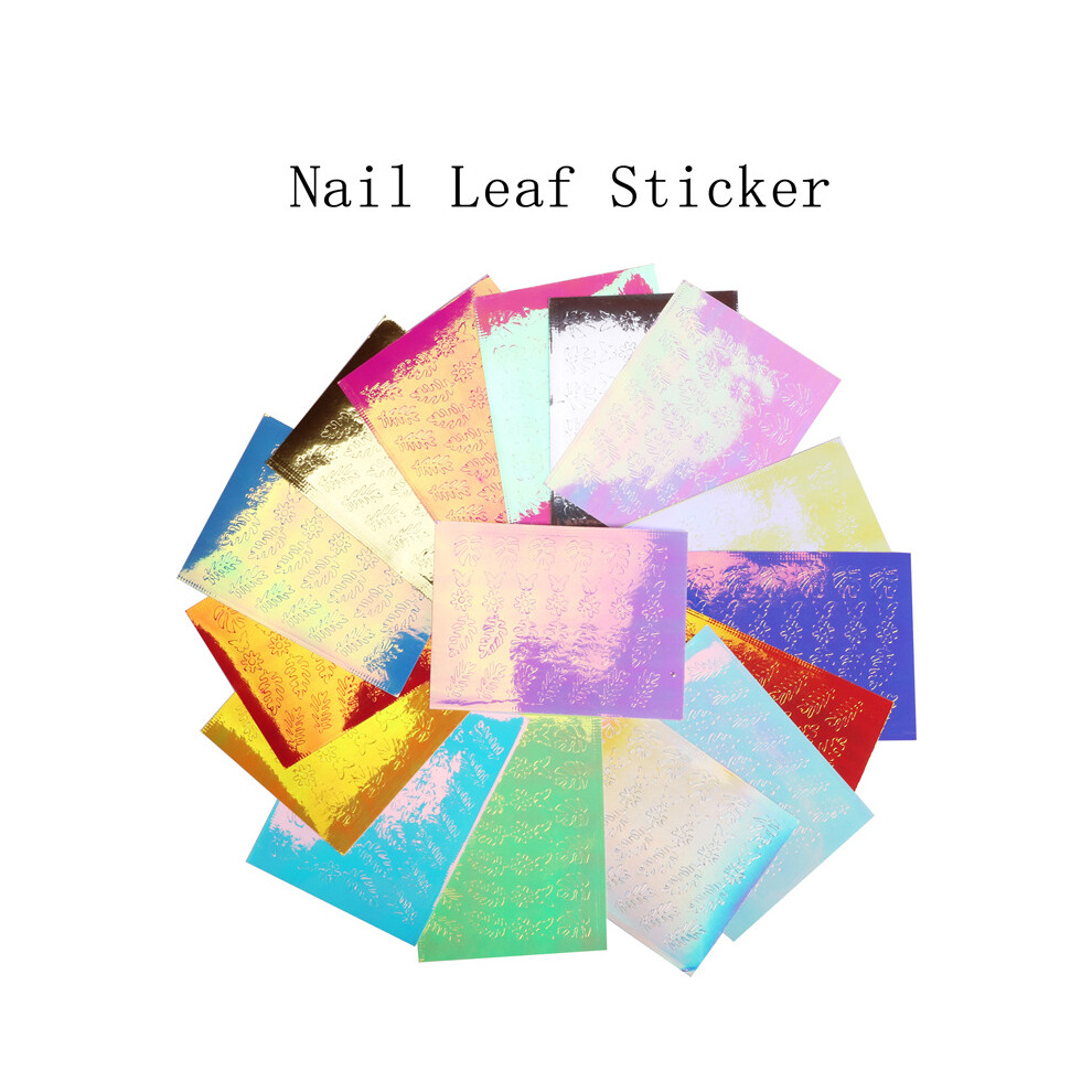 (Leaves) 16PCS Holographic Fire Flame Hollow Nail Art Stickers with Adhesive