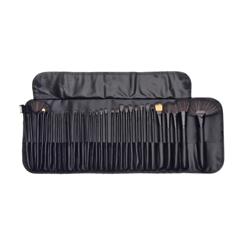 Black (Black) 32Pcs Professional Soft Cosmetic Eyebrow Eye Shadow Makeup Brush Tool Set Kit Bag
