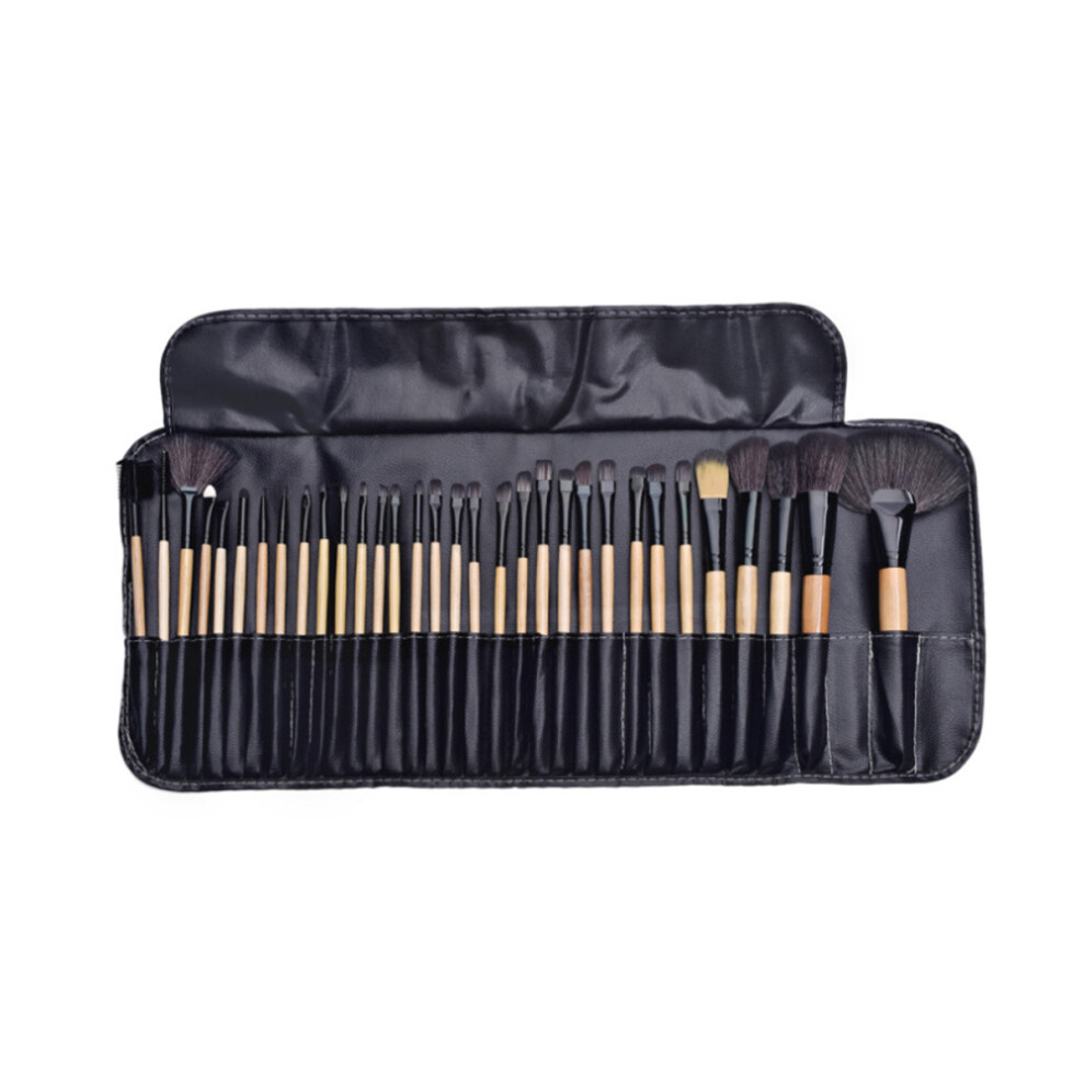 (Natural) 32PCS Professional Soft Cosmetic Eyebrow Eye Shadow Makeup Brush Tool Set Kit Bag