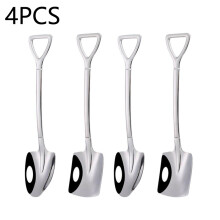 4PCS Stainless Steel Shovel Shape Spoon Tea Coffee Sugar Cake Scoop Dessert Ice Cream Spoon