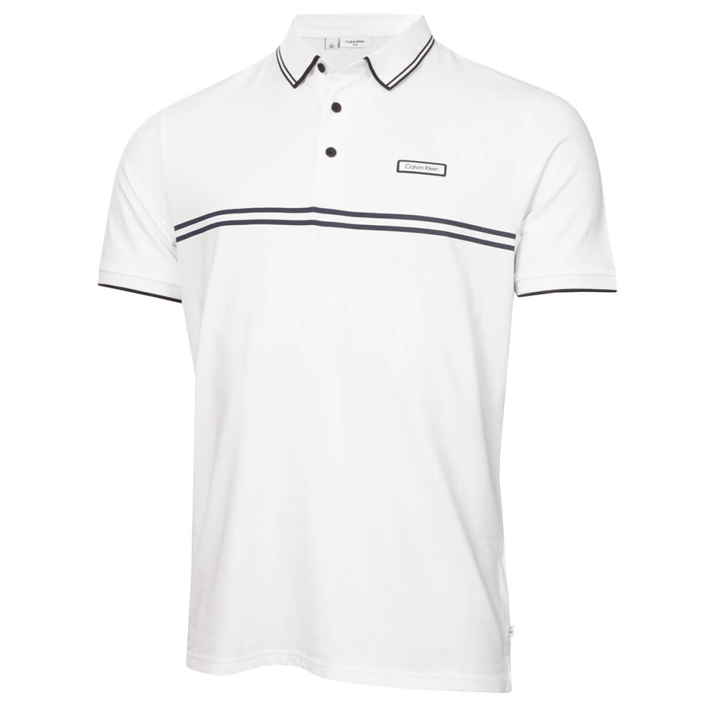 Calvin Klein (L, White) Mens Newtown Technical Stretch Easy Care Golf Polo Shirt