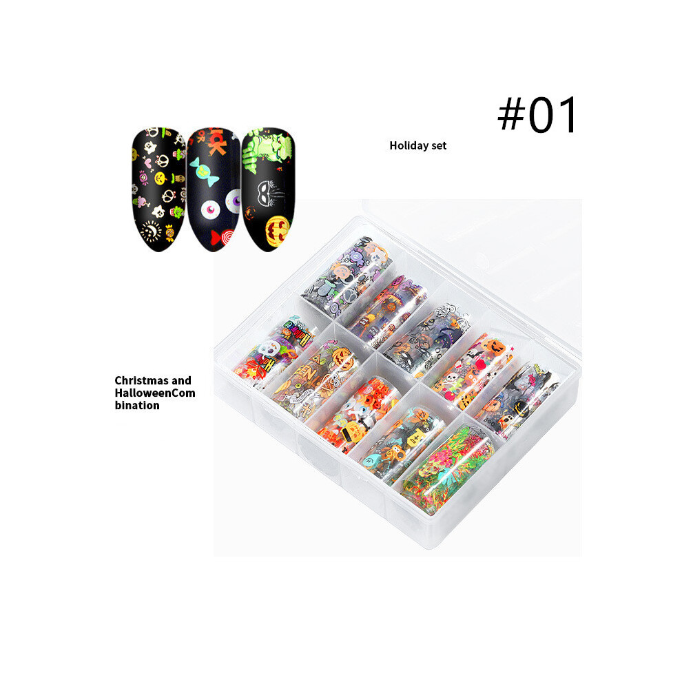 (#01) 10 Rolls Nail Foils Art Transfer Mixed Pattern Stickers Starry Sky DIY Decorations