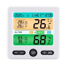 (White) High Precision Indoor Digital Display Thermometer Household Hygrometer Desktop Large-Screen Alarm Clock
