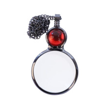 (Red) Magnifying Glass Necklace Reading Decoration Necklace Personality Holiday Gift