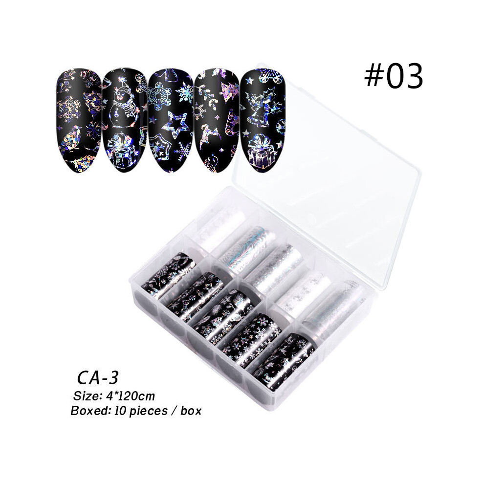 (#03) 10 Rolls Nail Foils Art Transfer Mixed Pattern Stickers Starry Sky DIY Decorations