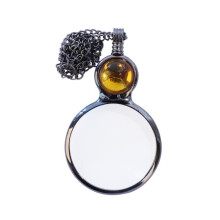 (Yellow) Magnifying Glass Necklace Reading Decoration Necklace Personality Holiday Gift