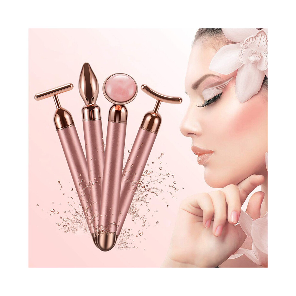 4 in 1 vibrating rose quartz roller face roller jade eye massager t/v roller face lifting slimming beauty bar massage