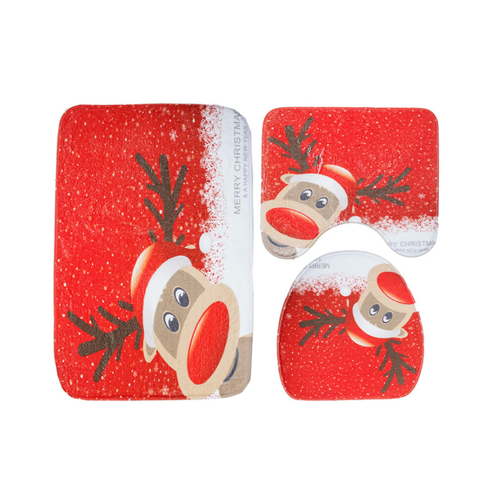 (19) Christmas Santa Claus Toilet Cover & Bathroom Carpet 3-Piece Set