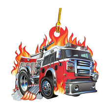 (2) Christmas Wooden Police Firefighter Car Pendant Christmas Cmall Pendant Xmas Gift