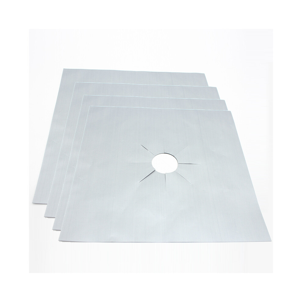 (Silver) 4Pcs Reusable Gas Range Stovetop Burner Protector Pad Liner Cover Anti-Corrosion Silver 320997795056