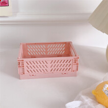 (Pink) Crate Collapsible Plastic Folding Storage Box Basket Home Storage Supplies Utility Cosmetic Container Desktop Holder