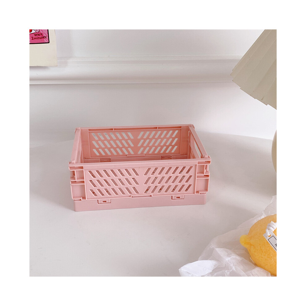 (Pink) Crate Collapsible Plastic Folding Storage Box Basket Home Storage Supplies Utility Cosmetic Container Desktop Holder-image-OPC-PTPFMKB-NEW