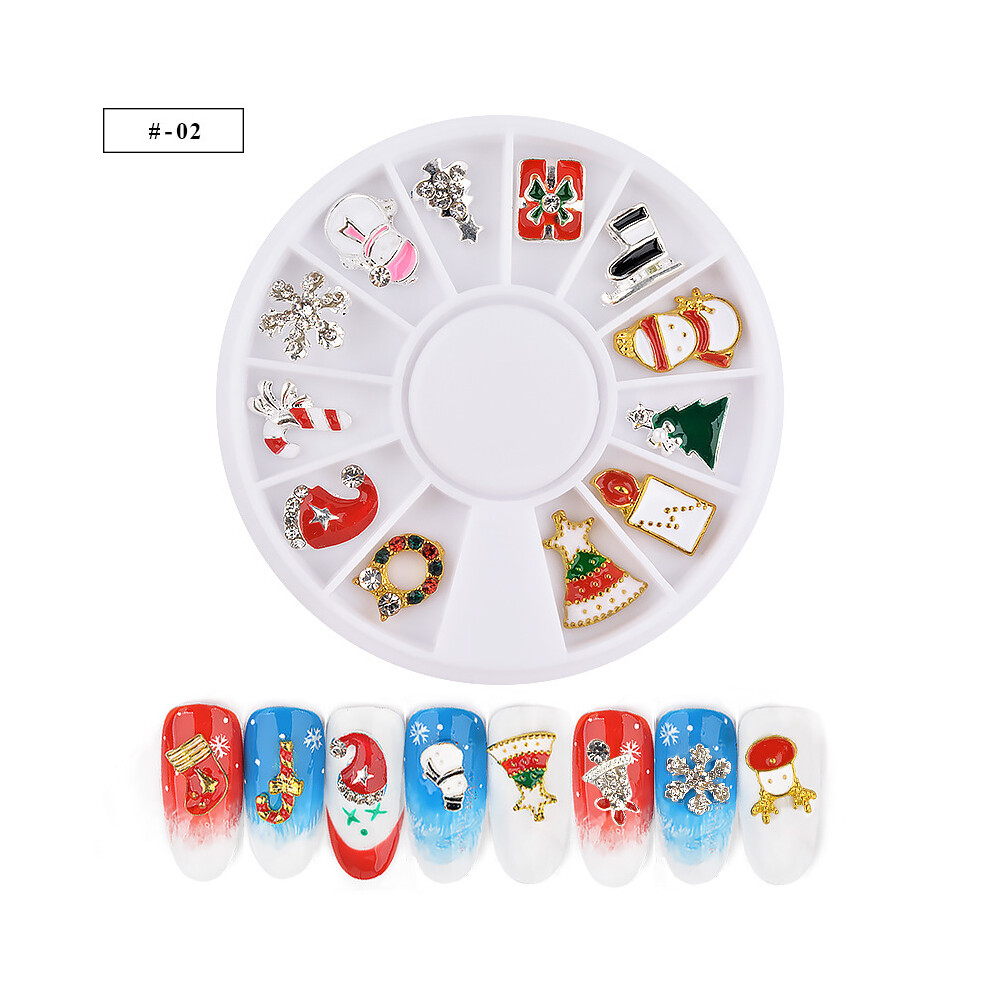 (#02) 3D Christmas Nail Art Glitters Rhinestone Alloy Decorations Snowflake Santa Xmas Gift