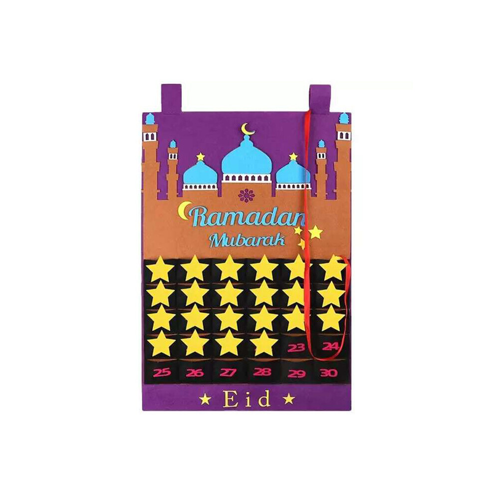 (Purple) Eid Ramadan Mubarak Felt Countdown Calendar Hanging Kareem Mosque Muslim Kid Gift Purple 320997793083