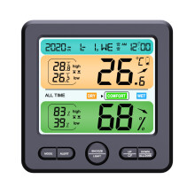 (Black) High Precision Indoor Digital Display Thermometer Household Hygrometer Desktop Large-Screen Alarm Clock